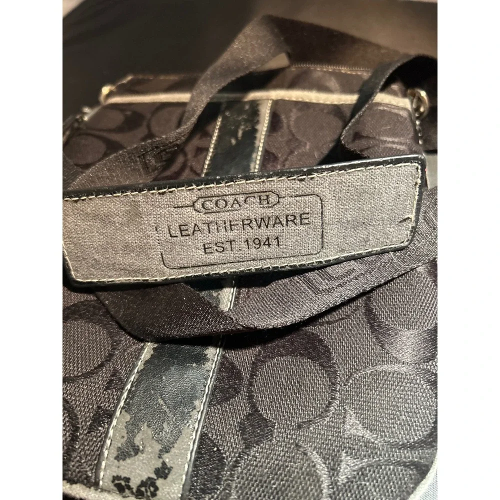 Coach Signature Monogram Canvas Stripe Crossbody Bag‎ Black Tan